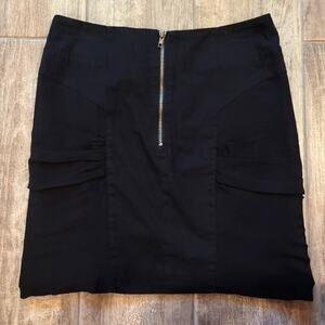 BB Dakota Black Zip Front Gathered Ruched Scrunch Layered Sides Mini Skirt